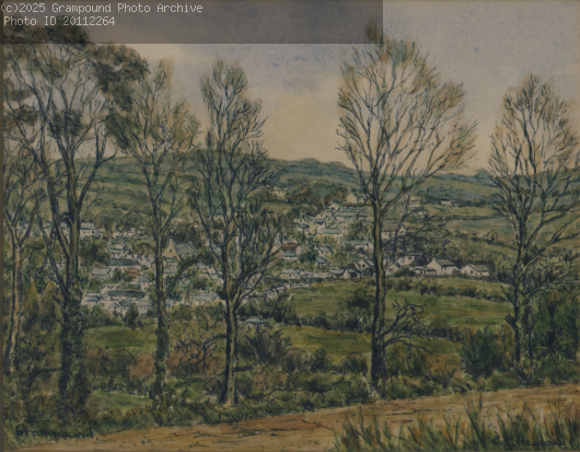 Picture of Watercolour view over village 1980's